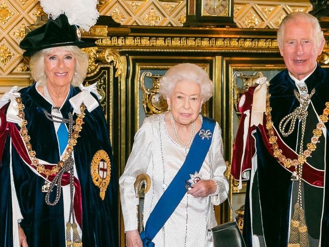 The Queen pictured with Prince Charles and Camilla, the Duchess of Cornwall, ahead of the Order of the Garter ceremony at Windsor Castle. Picture: Twitter/The Royal Family