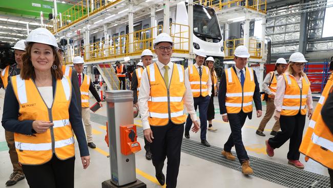 Albanese was all smokes earlier on while touring the Bellevue Railcar Manufacturing and Assembly Facility, Perth. Picture: Sam Ruttyn