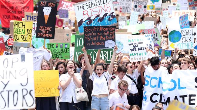 Thousands of students walked out of school today in cities across Australia to demand government action on climate change. Picture: Mark Metcalfe/Getty Images