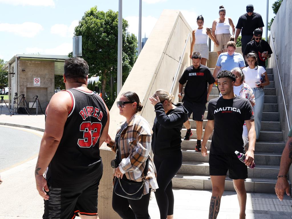 Friends and family of victim Destiny Otton-Rakuraku outside Beenleigh Courthouse on Monday. Picture: Liam Kidston