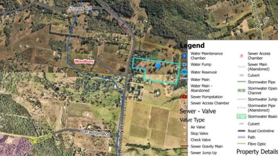 The location of the land to be subdivided on Woodbury Road north of Yeppoon.