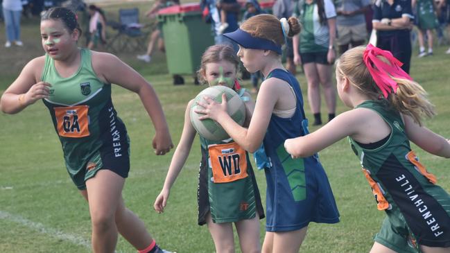 Action from Rockhampton Netball's annual Sullivan's Carnival at Jardine Park, Rockhampton, on May 24, 2025.