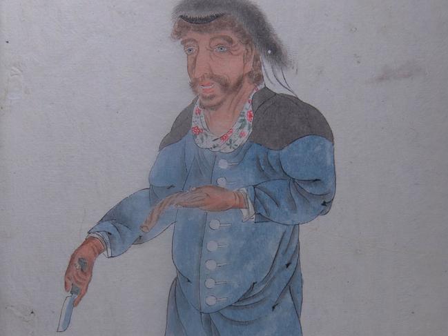 A watercolour by samurai Makita Hamaguchi showing one of the mutineers, possibly the leader William Swallow, from the ship Cyprus in 1830.