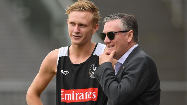 Jaidyn Stephenson with Collingwood president Eddie McGuire. Picture: Getty Images