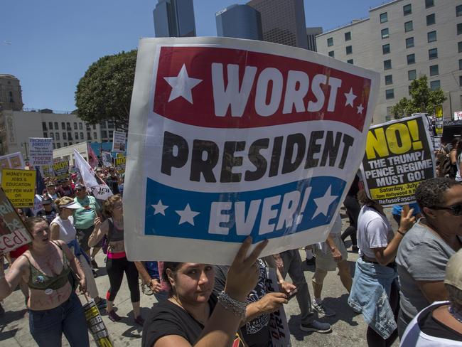 People participate in an impeachment march earlier this month in Los Angeles, California. Picture: David McNew/Getty Images/AFP