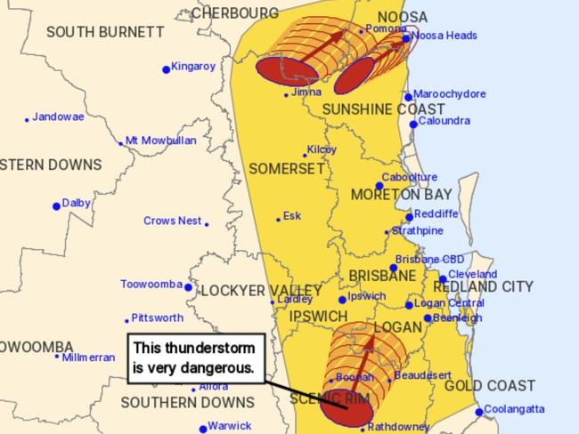 Giant hail warning for Sunshine Coast, Gympie, Logan, Ipswich