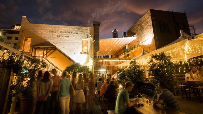 The beer garden at the Pig 'N' Whistle at Brunswick St, Fortitude Valley.