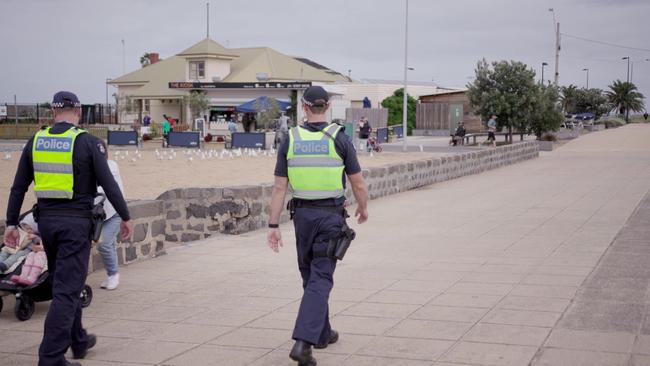 Police were out in force and used drones to patrol beaches over the Easter weekend in a bid to keep crowds at bay. Picture: Supplied