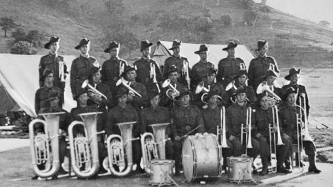 The 25 members of 2/22 Battalion Regimental Band at Rabaul, New Britain. Picture: Australian War Memorial