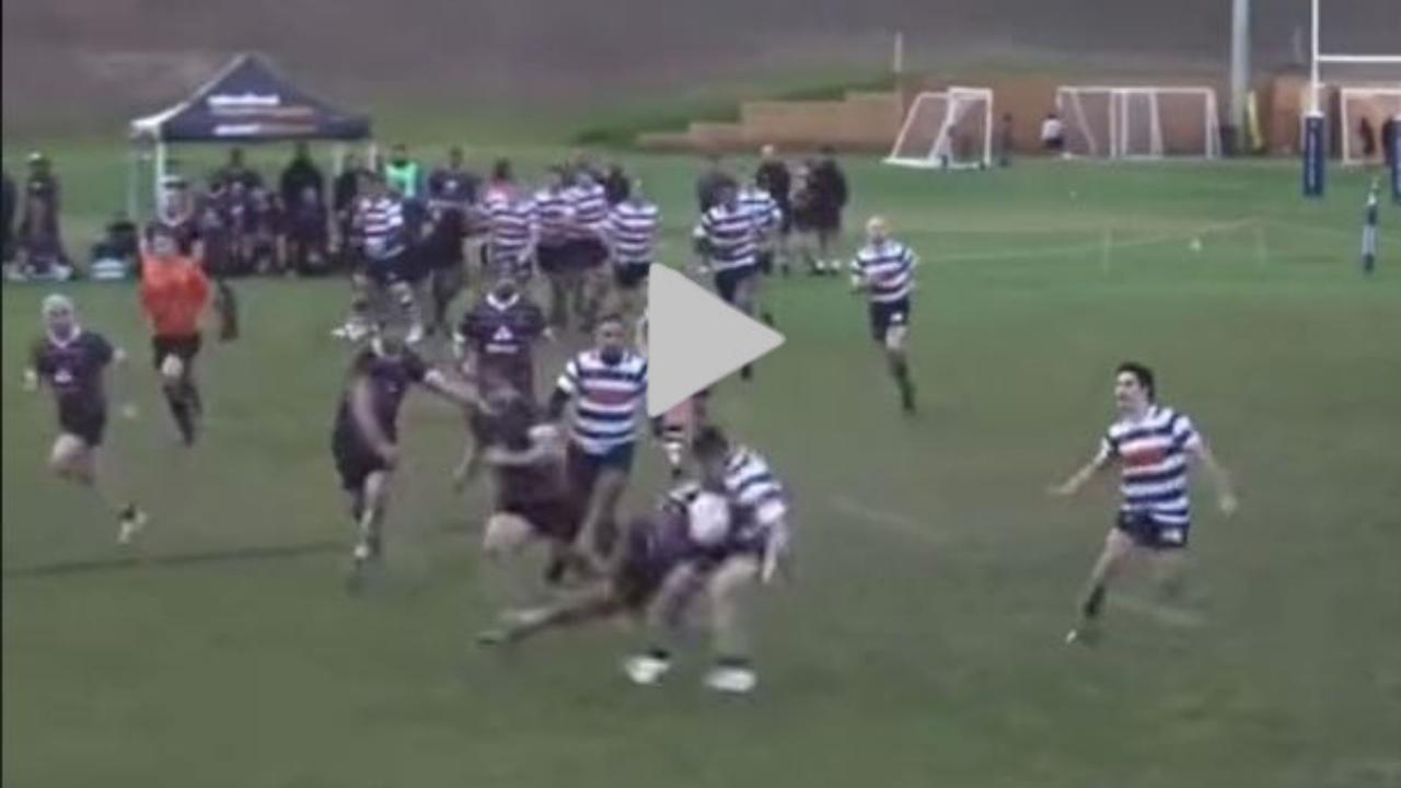 Sione Anau went viral for a monster tackle in Perth club rugby union. Picture: RugbyZone / TikTok