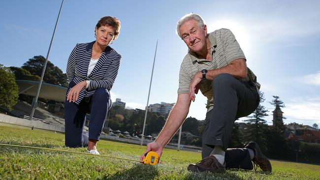 Jack Steggall and Candy Bingham believe Manly Oval could be shortened by as much as three metres as part of the DA for the new car park. Picture: Adam Ward.