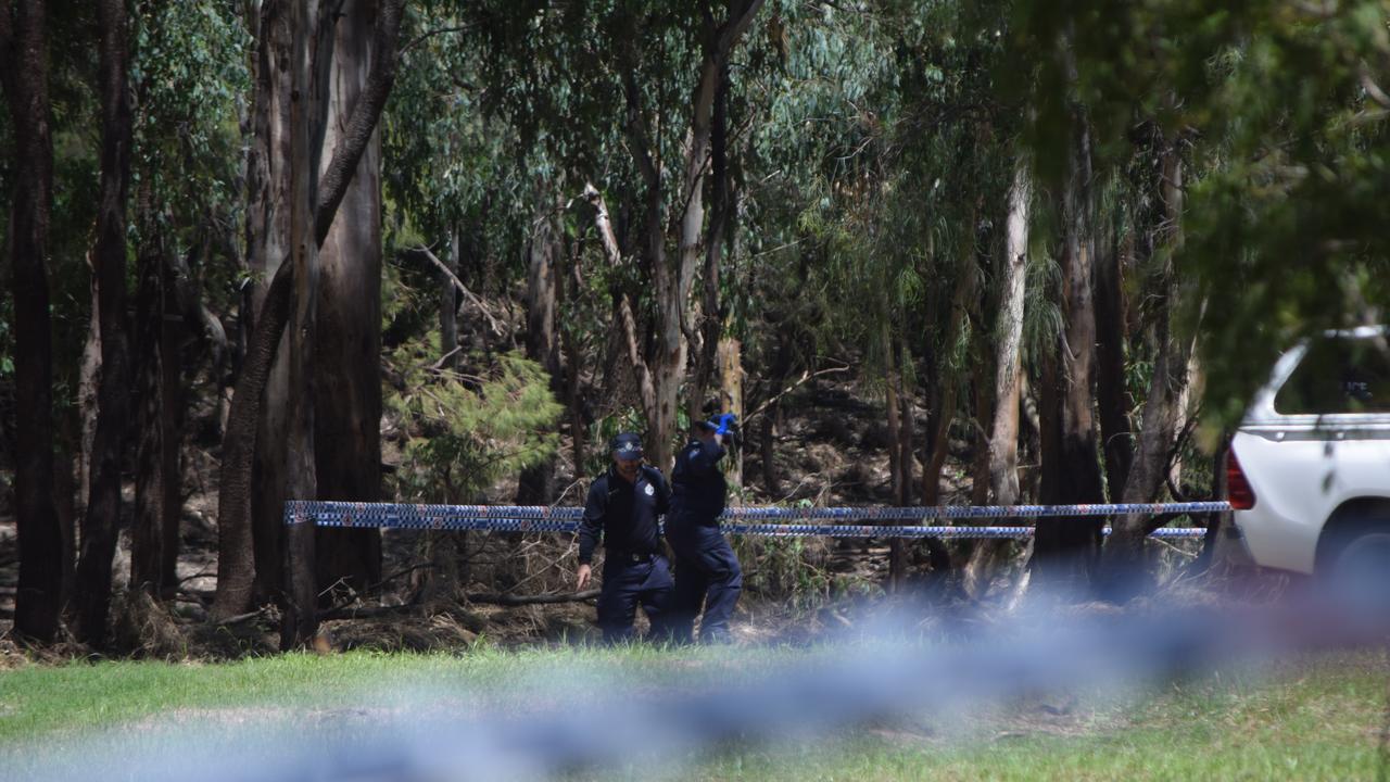 Police at the site where parts of bushland were excavated at the Chinchilla Weir.