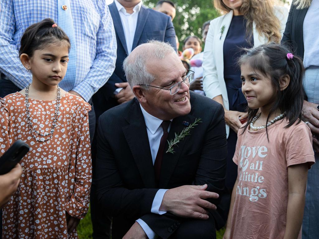 Prime Minister Scott Morrison at the Darwin Cenotaph War Memorial. Picture: Jason Edwards