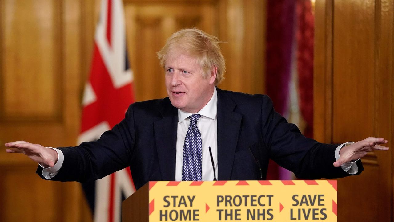 Boris Johnson says Britain is past the peak of its coronavirus outbreak but lockdown measures will continue for now. Picture: AFP/Andrew Parsons