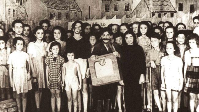 Jewish children in the cast of the opera Brundibar at Nazi concentration camp of Terezin in 1944.