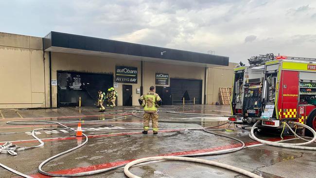 Firefighters attended a blaze at the AutoBarn store on Greenway Drive in Tweed Heads South on Saturday, October 24, 2020.