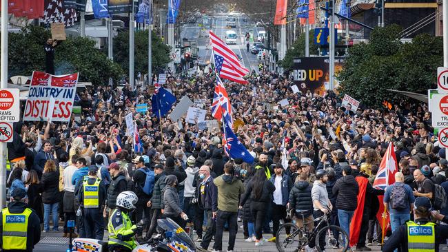 The whole point of Saturday’s protest is that banning even outdoor political demonstrations is too much to pay to save us from a danger so remote. Picture: Mark Stewart