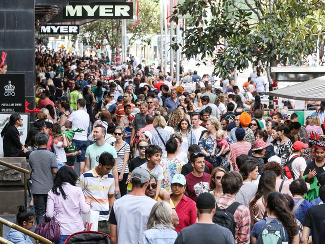 Melbourne’s  Bourke Street Mall is heaving with Christmas shoppers. Picture: Tim Carrafa