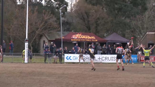 ‘Whack’: Montrose’s Ryan Garthwaite sets the ball on course for the winning point. Picture: EFNL footage