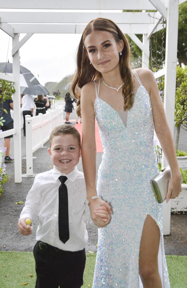 Maddi Blonski is partnered by Oscar Taylor at Wilsonton State High School formal at Clifford Park Racecourse, Wednesday, November 13, 2024. Picture: Tom Gillespie