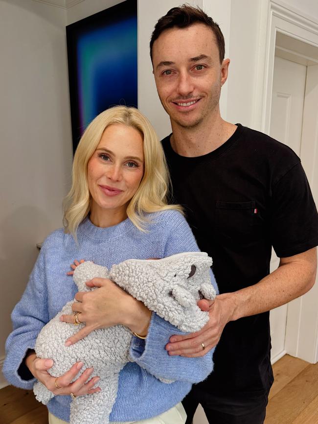 Dara Hayes, aka DJ Tigerlily, with husband Scott and new son Porter. Picture: Supplied