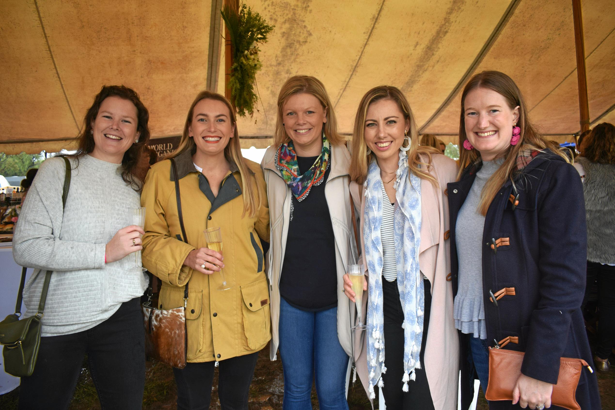 Meg Grieve, Izzy Graham, Emily Geldard, Zoey Cruse, and Sally Grover at the Condamine Cods Annual Ladies Day, June 8. Picture: Brooke Duncan