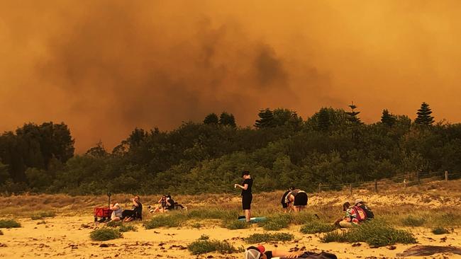 View from Corrigans Beach of the Batemans Bay bushfire. Picture: Christine Jones