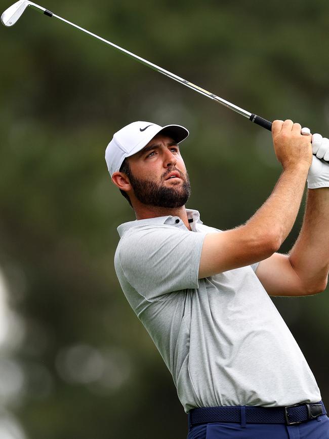 Scottie Scheffler on the fourth tee during round one. Picture: Andrew Redington/Getty Images