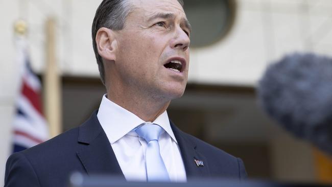 Greg Hunt speaks to reporters. Picture: NCA NewsWire / Gary Ramage