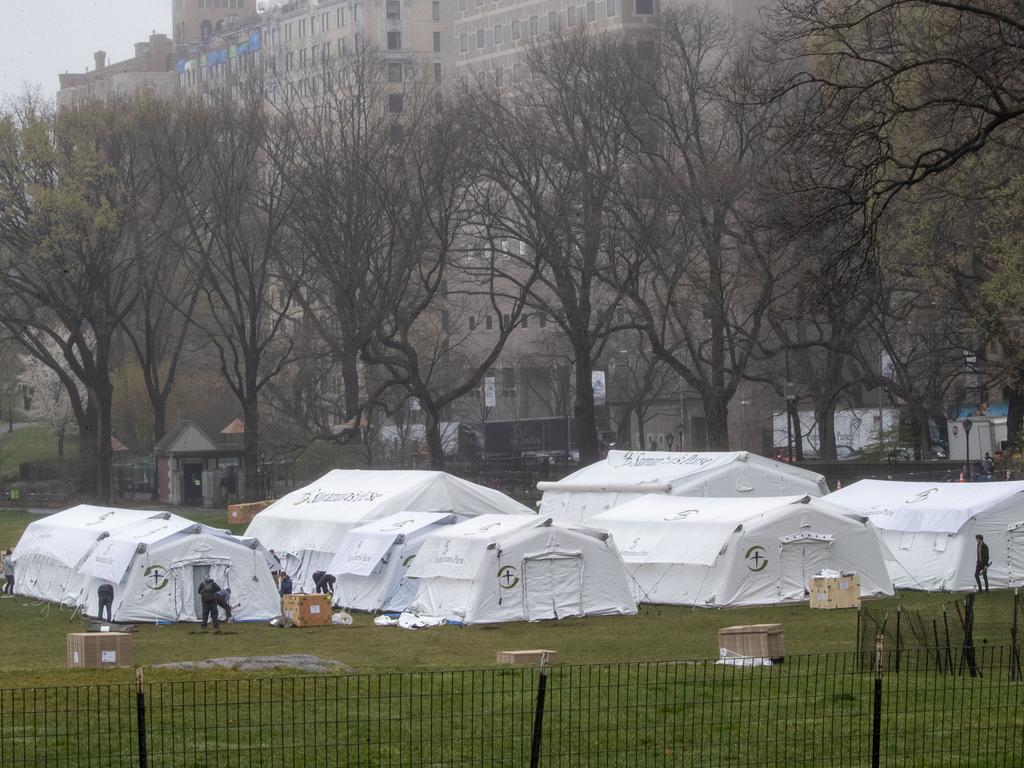 An emergency field hospital specially equipped with a respiratory unit in New York's Central Park across from The Mount Sinai Hospital. Picture: AP Photo/Mary Altaffer, File