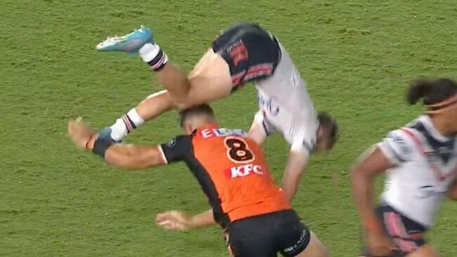 The Wests Tigers veteran has copped a one-match suspension for this tackle.