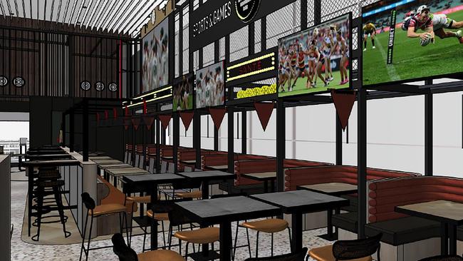 Artist’s impressions of the new sports bar planned for Adelaide Airport.