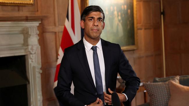 British Prime Minister Rishi Sunak records a video message about the situation in Israel. Picture: Getty Images