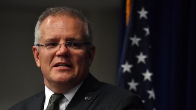 Prime Minister Scott Morrison at the American-Australian Association in New York. Picture: AAP Image/Mick Tsikas