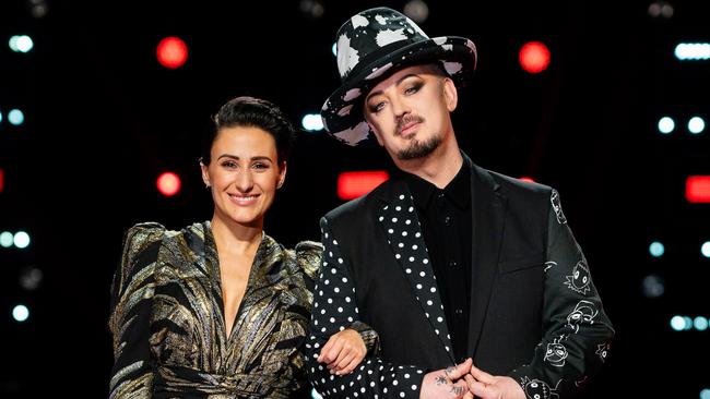 The Voice 2019’s winner Diana Rouvas with her coach, Boy George. Picture: Channel 9