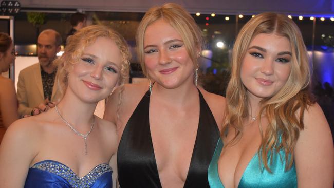 Maisie Juett, Farradai Hopkins and Hannah Nichols at Queensland Academies Creative Industries formal.