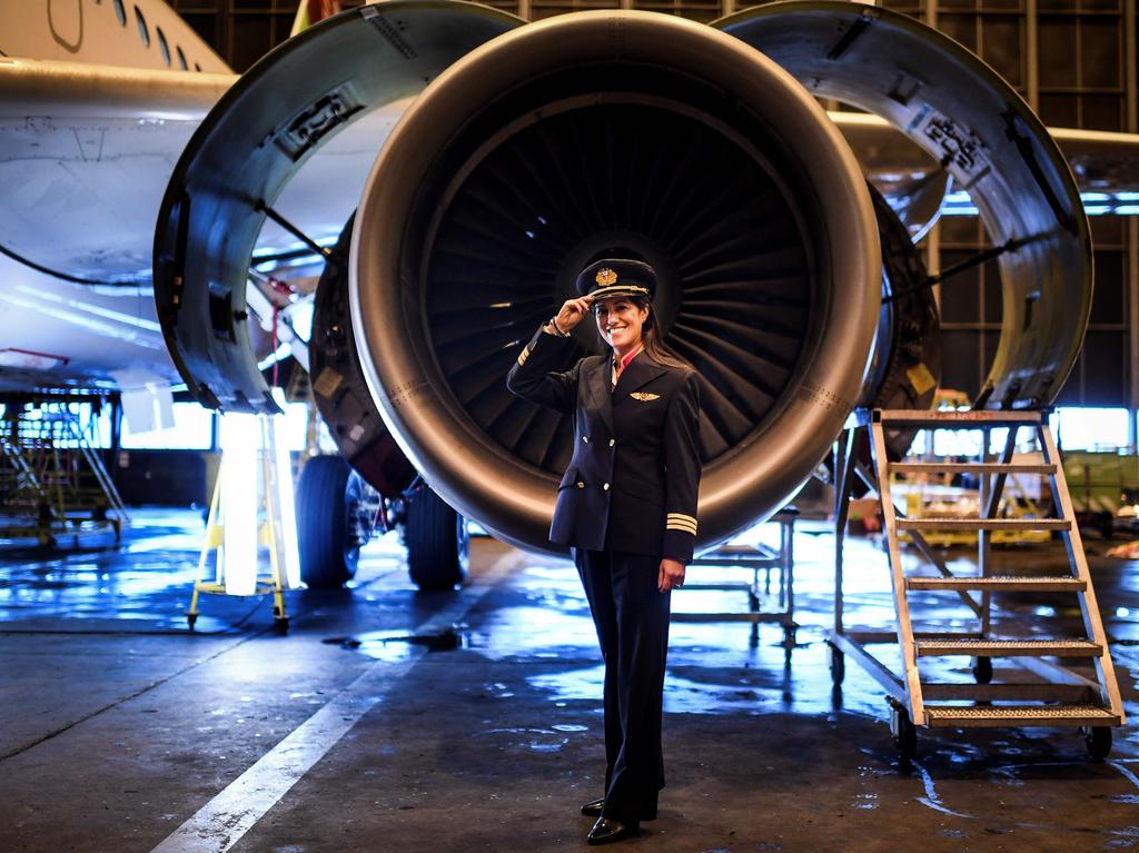 Ana Sousa, 45, TAP Air Portugal pilot for 11 years, at a TAP hangar in Lisbon. Picture: AFP