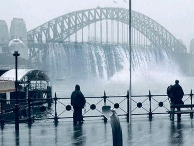 A faked social media image of Sydney Harbour Bridge as a waterfall