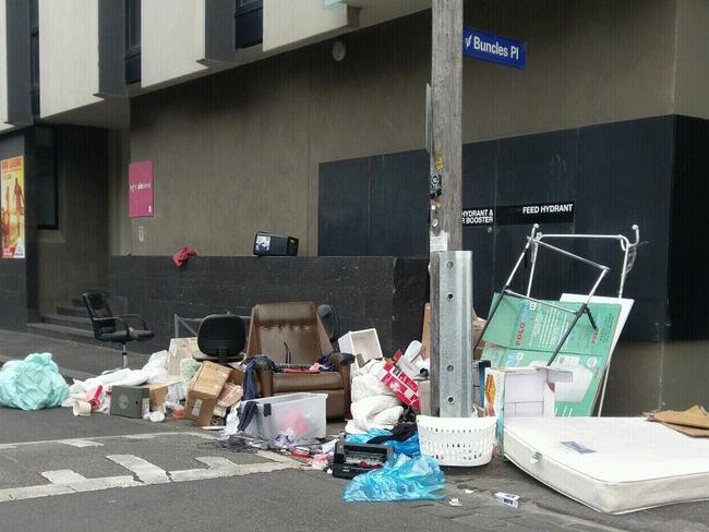 Rubbish is dumped on the side of the road in Vale St, North Melbourne. Picture: Snap Send Solve<br/>