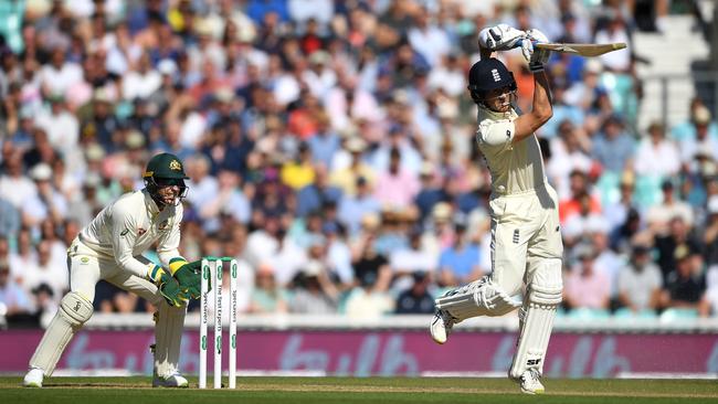 Joe Denly smashes Nathan Lyon for six. Picture: Getty Images