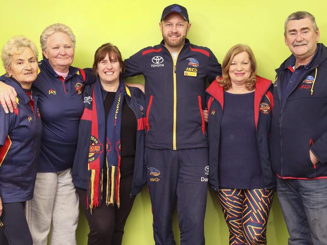 The Crows Supporters Group had their final get together for season 2019 this week, which didn't end as they would have wished. Pictured are Danni Gower, Heather Hill, Julie Elliott, Dylan Clark, Annie Green and Peter Kauschke. Picture: DEAN MARTIN