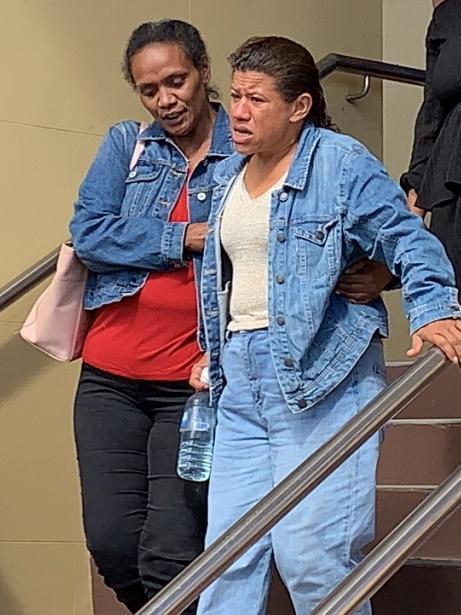 Heartbroken mother Tania Rudall (right) was surrounded by supporters who packed Mackay District Court for the appeal hearing of driver Jessica May Goulding.