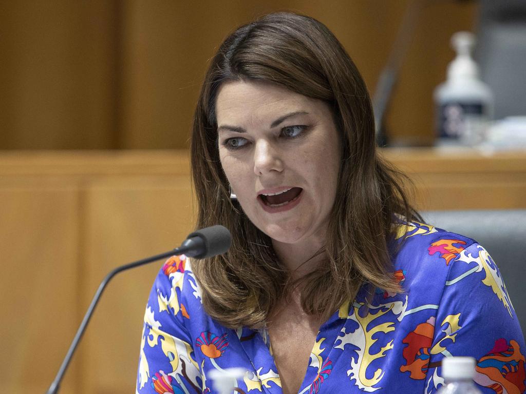 Greens senator Sarah Hanson-Young speaks at Friday’s inquiry. Picture: NCA NewsWire/Gary Ramage