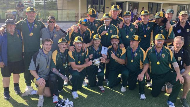 Ferntree Gully celebrates its first Melbourne Country Week Provincial title at the Albert Ground. Picture: Supplied