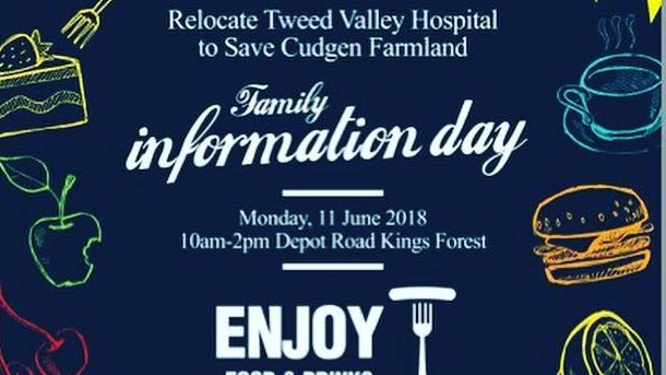 The poster for the Family Information day, hosted by the Relocate Tweed Valley Hospital to Save Cudgen Farmland group.