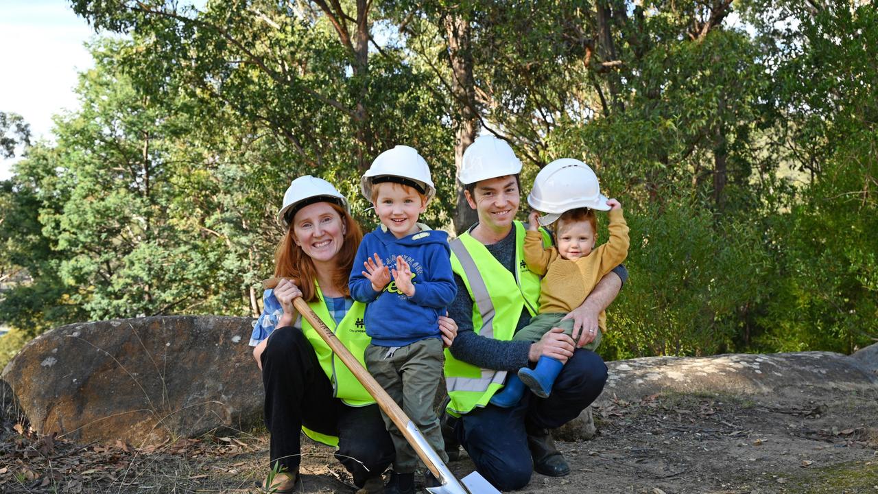 Lead petitioner for the Saunders Crescent playground Emma Green and her husband James Green with their children, Max, 1 and Liam, 3. Picture: Supplied