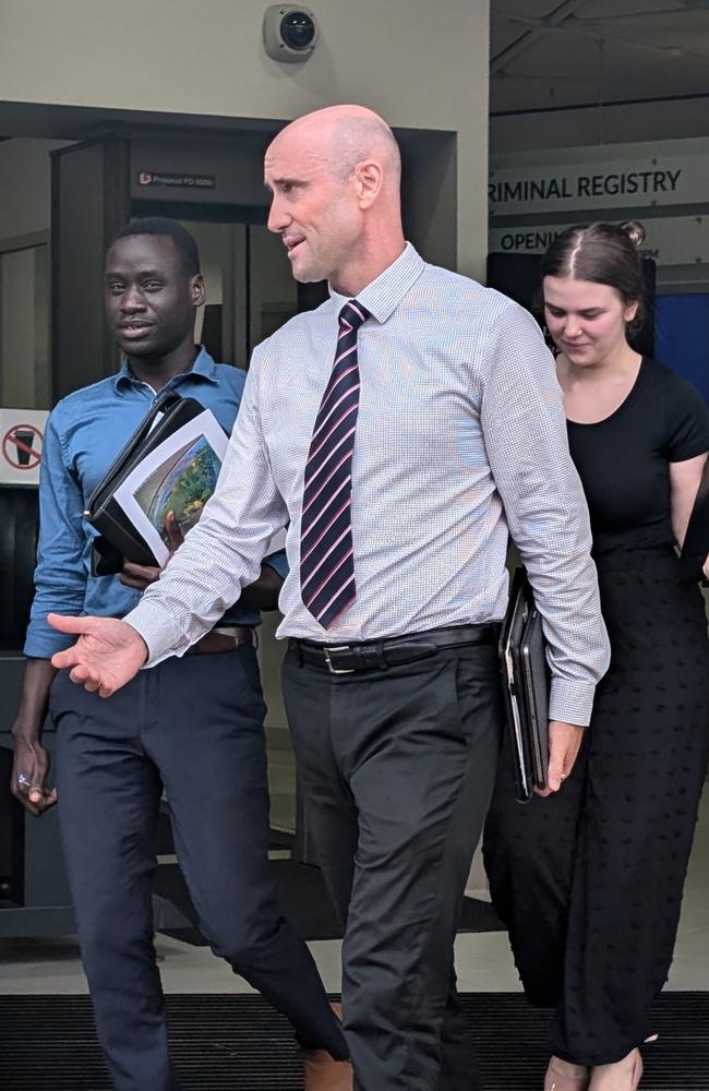 Lawyer James Bowyer leaving Darwin Local Court on Monday February 3. Picture: Zizi Averill