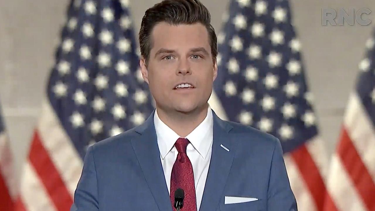 Congressman Matt Gaetz speaking at the Republican National Convention during last year’s election campaign. Picture: RNC/AFP