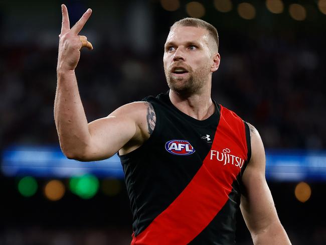 MELBOURNE, AUSTRALIA - JUNE 09: Jake Stringer of the Bombers celebrates a goal during the 2024 AFL Round 13 match between the Essendon Bombers and the Carlton Blues at The Melbourne Cricket Ground on June 09, 2024 in Melbourne, Australia. (Photo by Michael Willson/AFL Photos via Getty Images)