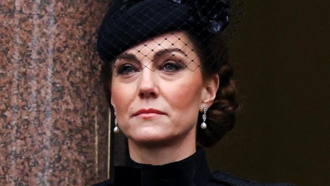 LONDON, ENGLAND - NOVEMBER 10: Britain's Catherine, Princess of Wales, and Britain's Sophie, Duchess of Edinburgh, (R) look on from a balcony as they attend the annual Remembrance Sunday ceremony at the Cenotaph on Whitehall on November 10, 2024 in London, England.  Each year members of the British Royal Family join politicians, veterans and members of the public to remember those who have died in combat. (Photo by Toby Melville - WPA Pool/Getty Images)